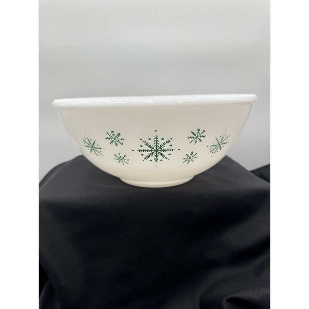 McKee 1930’s Milk Glass Bowl With Green Snowflakes
